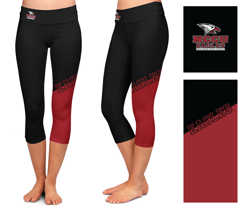 NCCU Eagles Vive La Fete Game Day Collegiate Leg Color Block Women Black Maroon Capri Leggings - Vive La Fête - Online Apparel Store