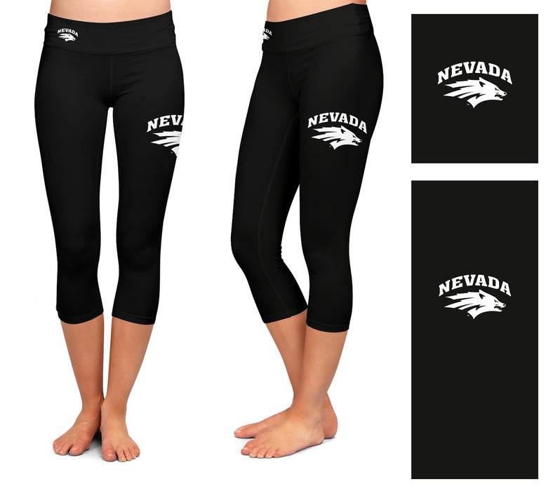 Nevada Wolfpack UNR Vive La Fete Game Day Collegiate Large Logo on Thigh  and Waist Black Youth Capri Leggings