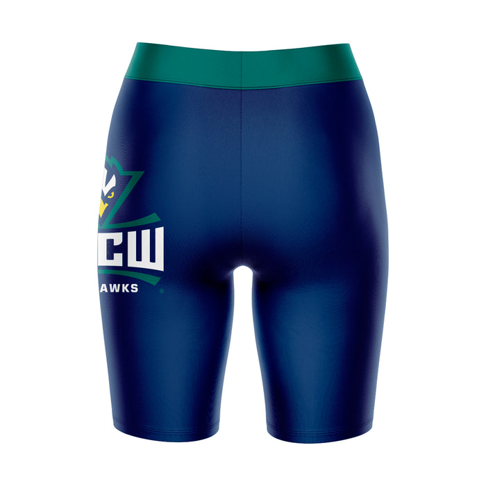 UNC Wilmington Seahawks UNCW Vive La Fete Game Day Logo on Thigh and Waistband Blue and Teal Women Bike Short 9 Inseam - Vive La Fête - Online Apparel Store