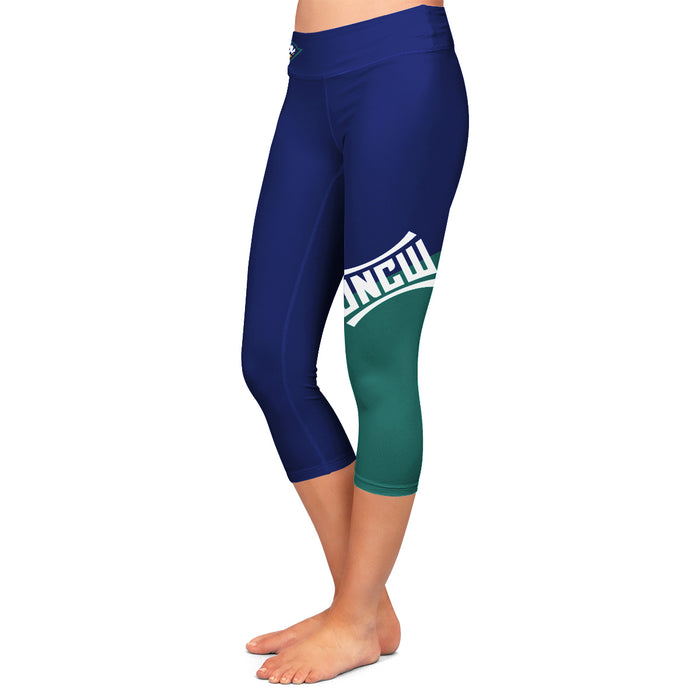 UNC Wilmington Seahawks UNCW Vive La Fete Game Day Collegiate Leg Color Block Women Blue Teal Capri Leggings - Vive La Fête - Online Apparel Store