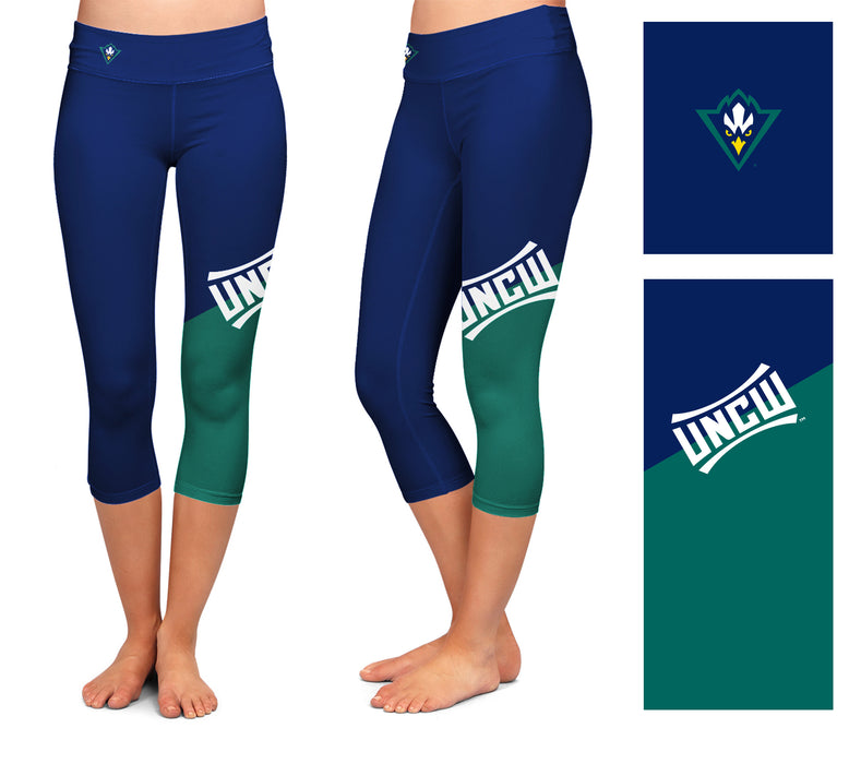 UNC Wilmington Seahawks UNCW Vive La Fete Game Day Collegiate Leg Color Block Women Blue Teal Capri Leggings - Vive La Fête - Online Apparel Store