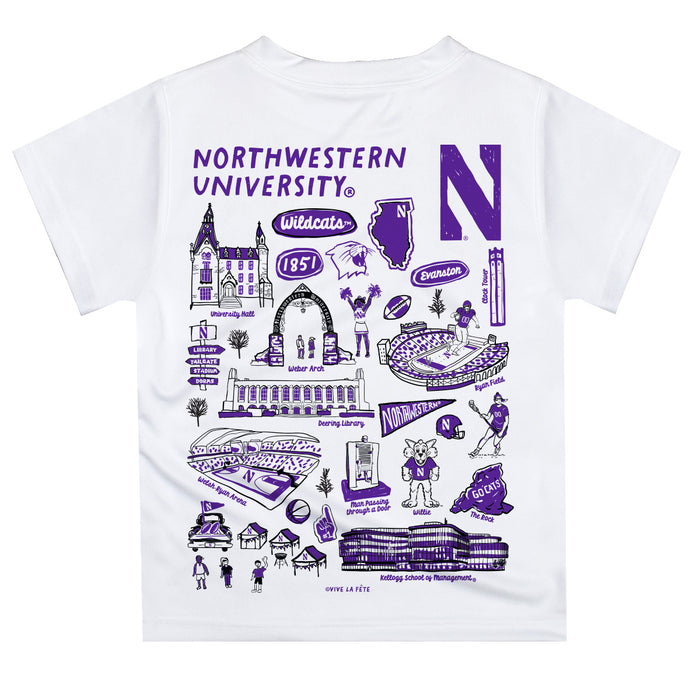 Northwestern Wildcats Hand Sketched Vive La Fete Impressions Artwork Boys Purple Short Sleeve Tee Shirt - Vive La Fête - Online Apparel Store