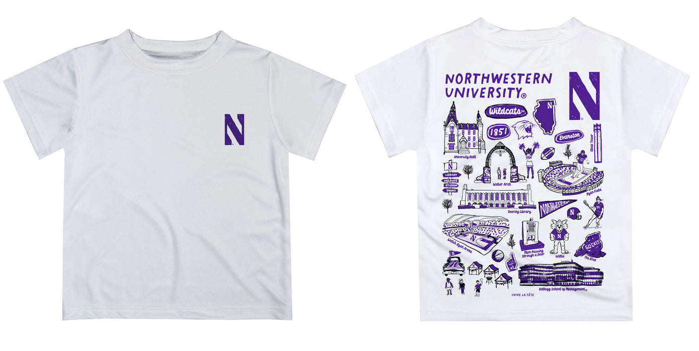 Northwestern Wildcats Hand Sketched Vive La Fete Impressions Artwork Boys Purple Short Sleeve Tee Shirt - Vive La Fête - Online Apparel Store