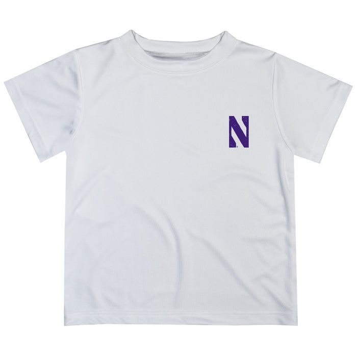 Northwestern University Wildcats Hand Sketched Vive La Fete Impressions Artwork Boys White Short Sleeve Tee Shirt