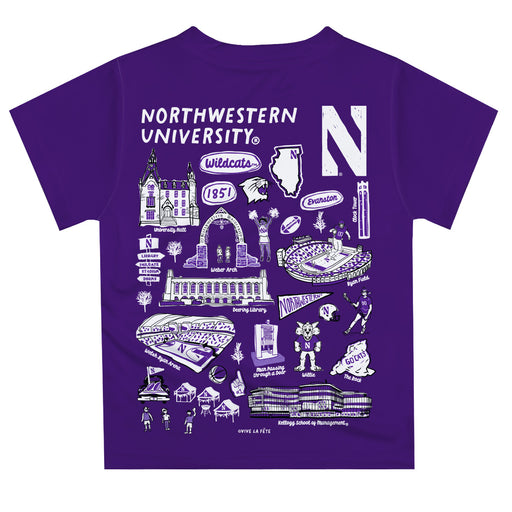 Northwestern Wildcats Hand Sketched Vive La Fete Impressions Artwork Boys Purple Short Sleeve Tee Shirt - Vive La Fête - Online Apparel Store