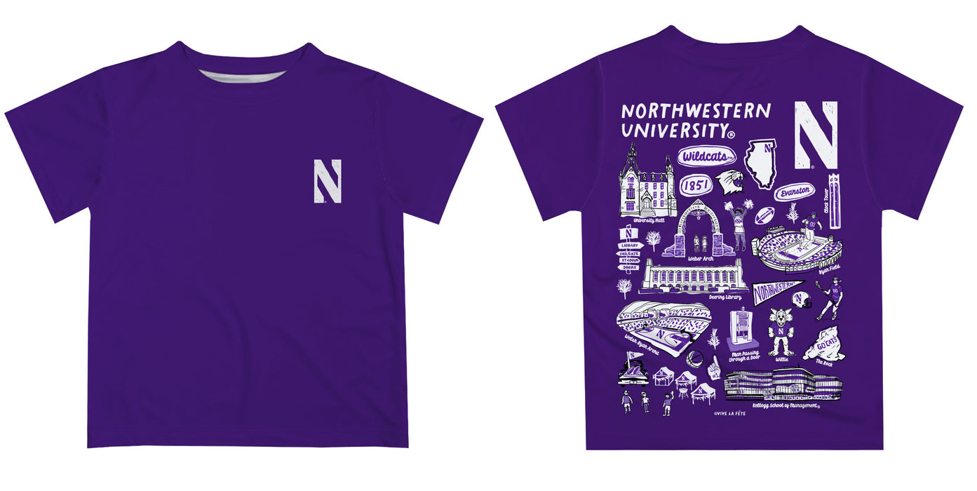 Northwestern Wildcats Hand Sketched Vive La Fete Impressions Artwork Boys Purple Short Sleeve Tee Shirt - Vive La Fête - Online Apparel Store