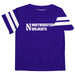 Northwestern University Wildcats Vive La Fete Boys Game Day Purple Short Sleeve Tee with Stripes on Sleeves