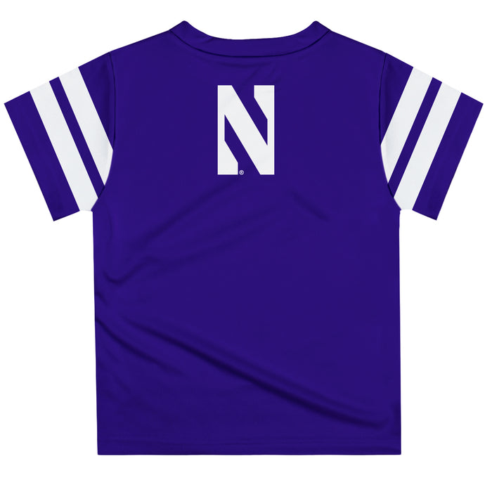 Northwestern University Wildcats Vive La Fete Boys Game Day Purple Short Sleeve Tee with Stripes on Sleeves - Vive La Fête - Online Apparel Store