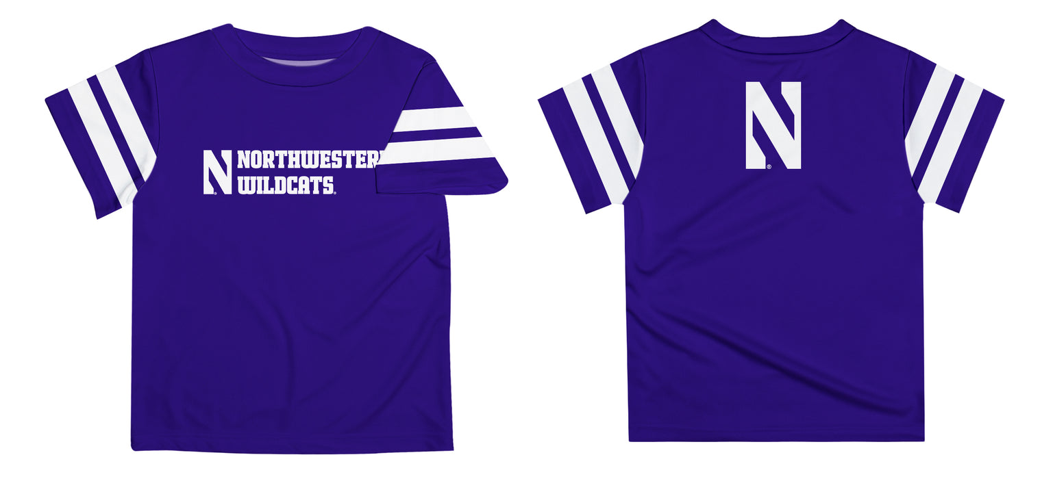 Northwestern University Wildcats Vive La Fete Boys Game Day Purple Short Sleeve Tee with Stripes on Sleeves - Vive La Fête - Online Apparel Store