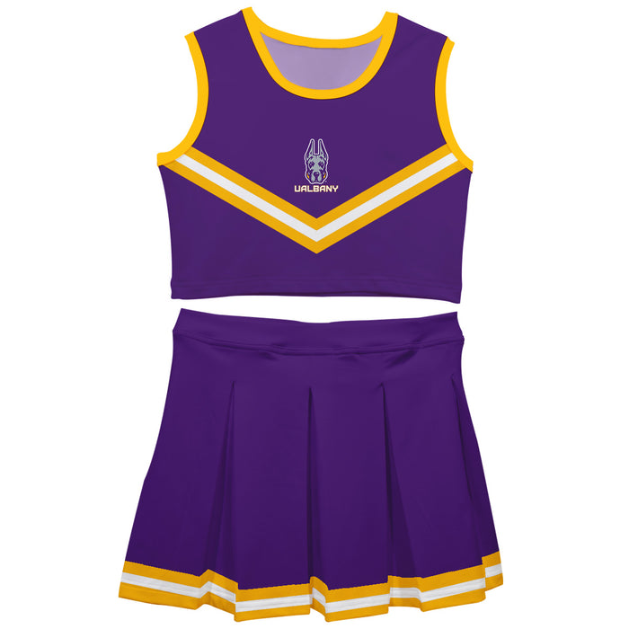 UALBANY Great Danes Vive La Fete Game Day Purple Sleeveless Cheerleader Set