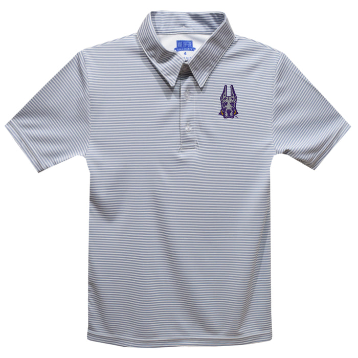 University at Albany Great Danes UALBANY Embroidered Gray Stripes Short Sleeve Polo Box Shirt