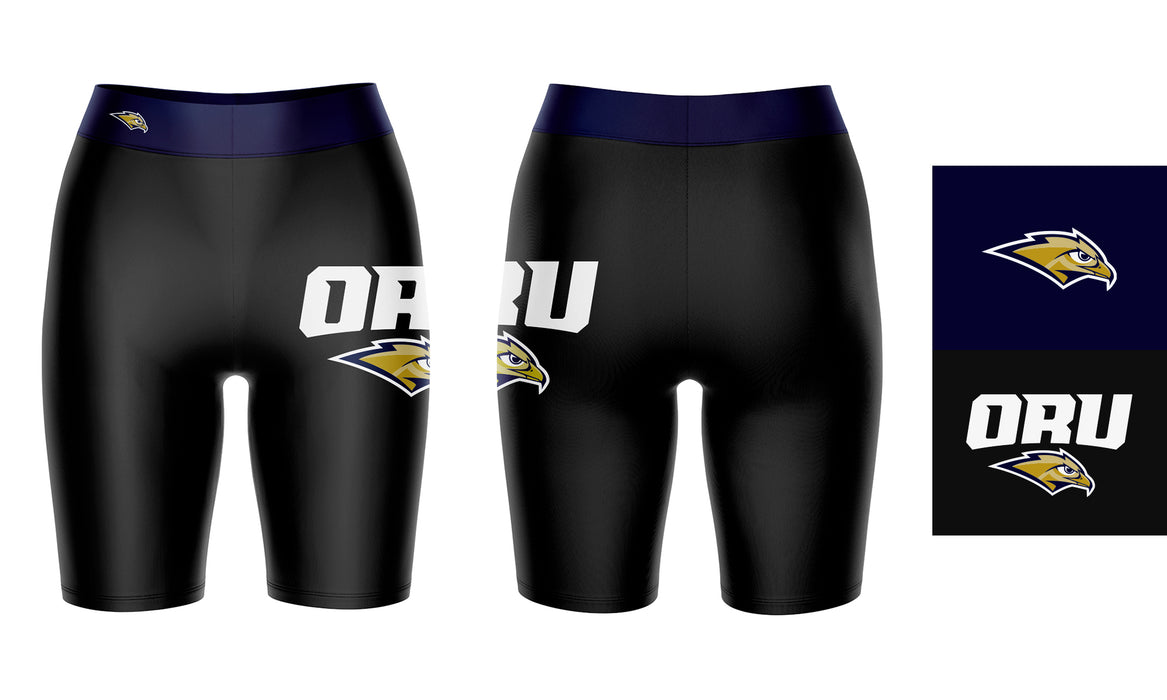 Oral Roberts Golden Eagles Vive La Fete Game Day Logo on Thigh and Waistband Black and Navy Women Bike Short 9 Inseam - Vive La Fête - Online Apparel Store