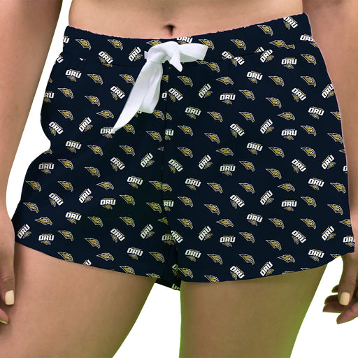 Oral Roberts Golden Eagles Vive La Fete Game Day All Over Logo Women Navy Lounge Shorts