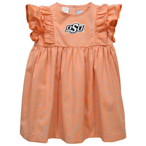 OSU Cowboys Embroidered Orange Gingham Girls Ruffle Dress