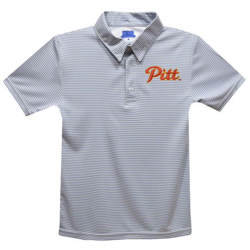 Pittsburgh State University Gorillas Embroidered Gray Stripes Short Sleeve Polo Box Shirt