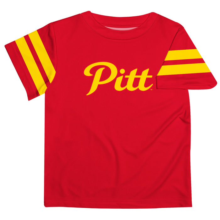 Pittsburgh State University Gorillas Vive La Fete Boys Game Day Crimson Short Sleeve Tee with Stripes on Sleeves