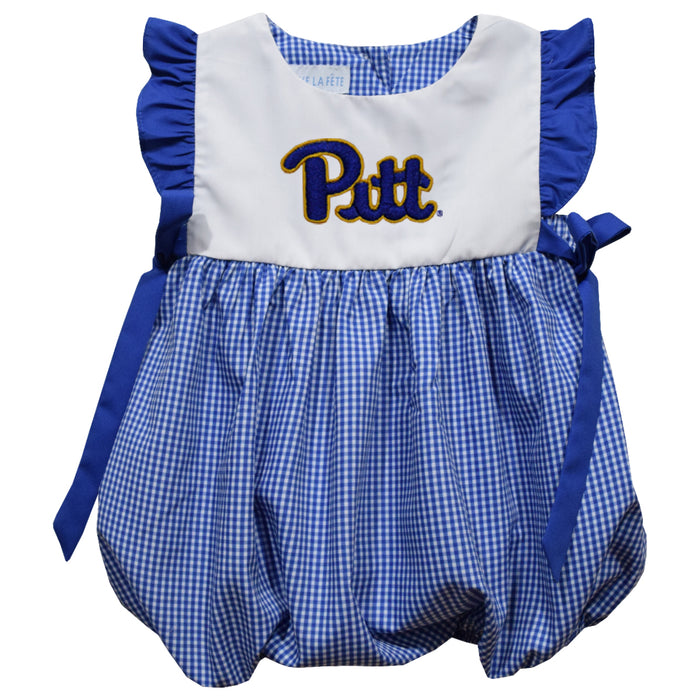 Pittsburgh Panthers UP Embroidered Royal Gingham Girls Bubble