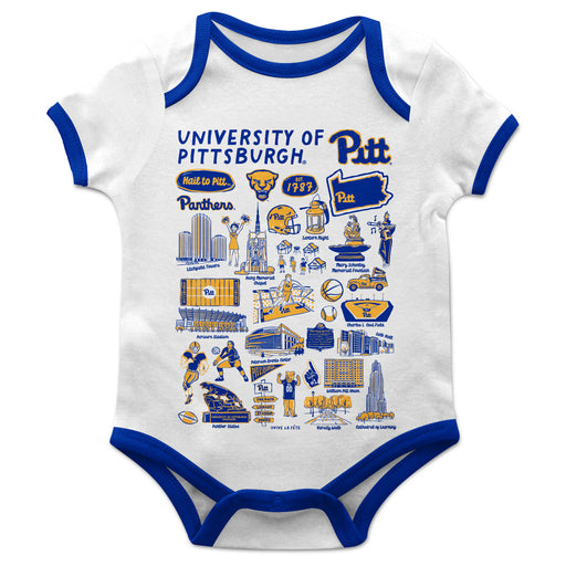 Pittsburgh Panthers UP Hand Sketched Vive La Fete Impressions Artwork Infant White Short Sleeve Onesie Bodysuit