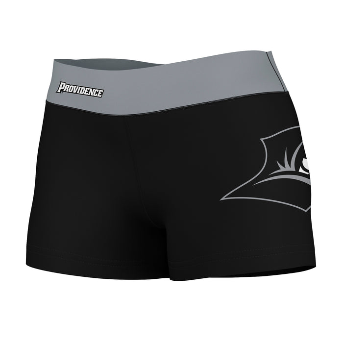 Providence Friars Vive La Fete Logo on Thigh & Waistband Black Gray Women Yoga Booty Workout Shorts 3.75 Inseam"