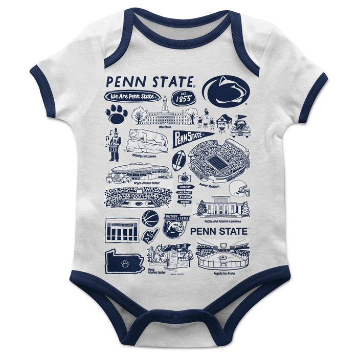 Penn State Nittany Lions Hand Sketched Vive La Fete Impressions Artwork Infant White Short Sleeve Onesie Bodysuit