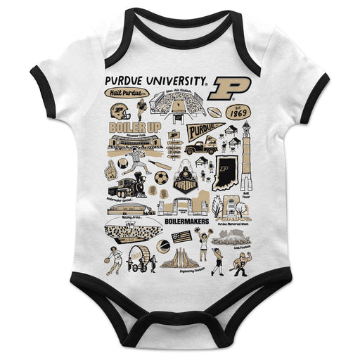 Purdue University Boilermakers Hand Sketched Vive La Fete Impressions Artwork Infant White Short Sleeve Onesie Bodysuit