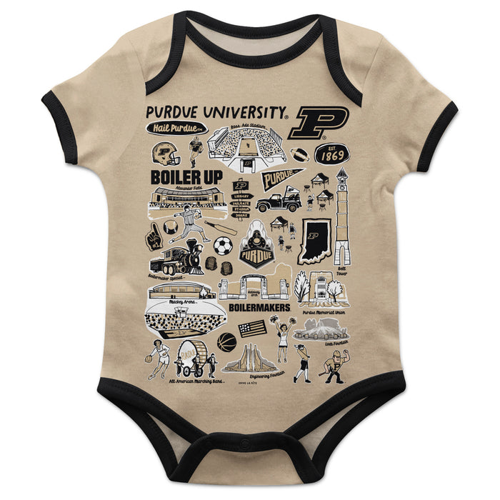 Purdue University Boilermakers Hand Sketched Vive La Fete Impressions Artwork Infant Gold Short Sleeve Onesie Bodysuit