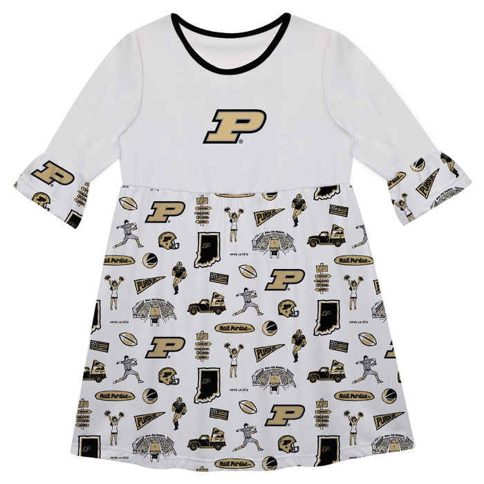 Purdue University Boilermakers 3/4 Sleeve Solid White Repeat Print Hand Sketched Vive La Fete Impressions Artwork on Ski