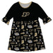 Purdue Boilermakers 3/4 Sleeve Solid Black Repeat Print Hand Sketched Vive La Fete Impressions Artwork on Skirt