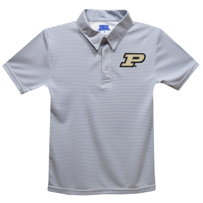 Purdue University Boilermakers Embroidered Gray Stripes Short Sleeve Polo Box Shirt