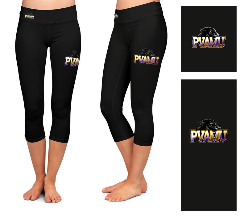 Prairie View A&M Panthers PVAMU Vive La Fete Collegiate Large Logo on Thigh and Waist Girls Black Capri Leggings - Vive La Fête - Online Apparel Store