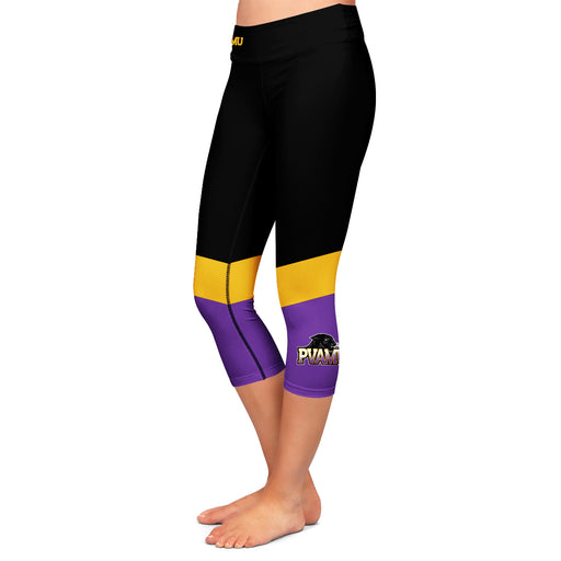 Prairie View A&M Panthers PVAMU Vive La Fete Collegiate Ankle Color Block Women Black Purple Capri Leggings - Vive La Fête - Online Apparel Store