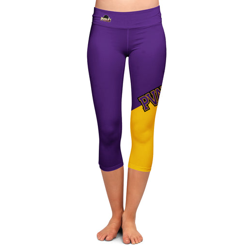 Prairie View A&M Panthers PVAMU Vive La Fete Collegiate Leg Color Block Women Purple Gold Capri Leggings