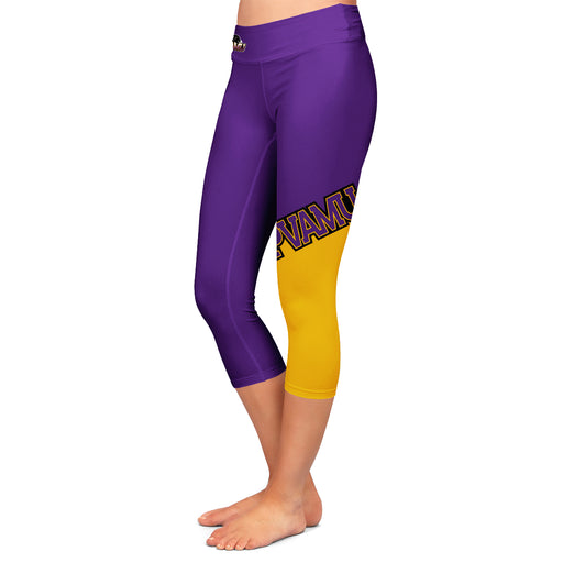 Prairie View A&M Panthers PVAMU Vive La Fete Collegiate Leg Color Block Women Purple Gold Capri Leggings - Vive La Fête - Online Apparel Store