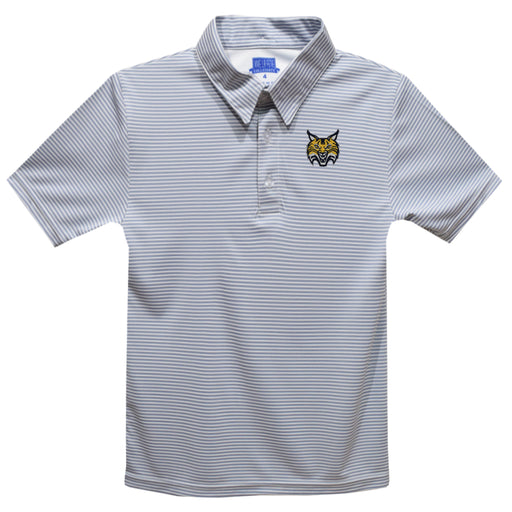 Quinnipiac University Bobcats Embroidered Gray Stripes Short Sleeve Polo Box Shirt