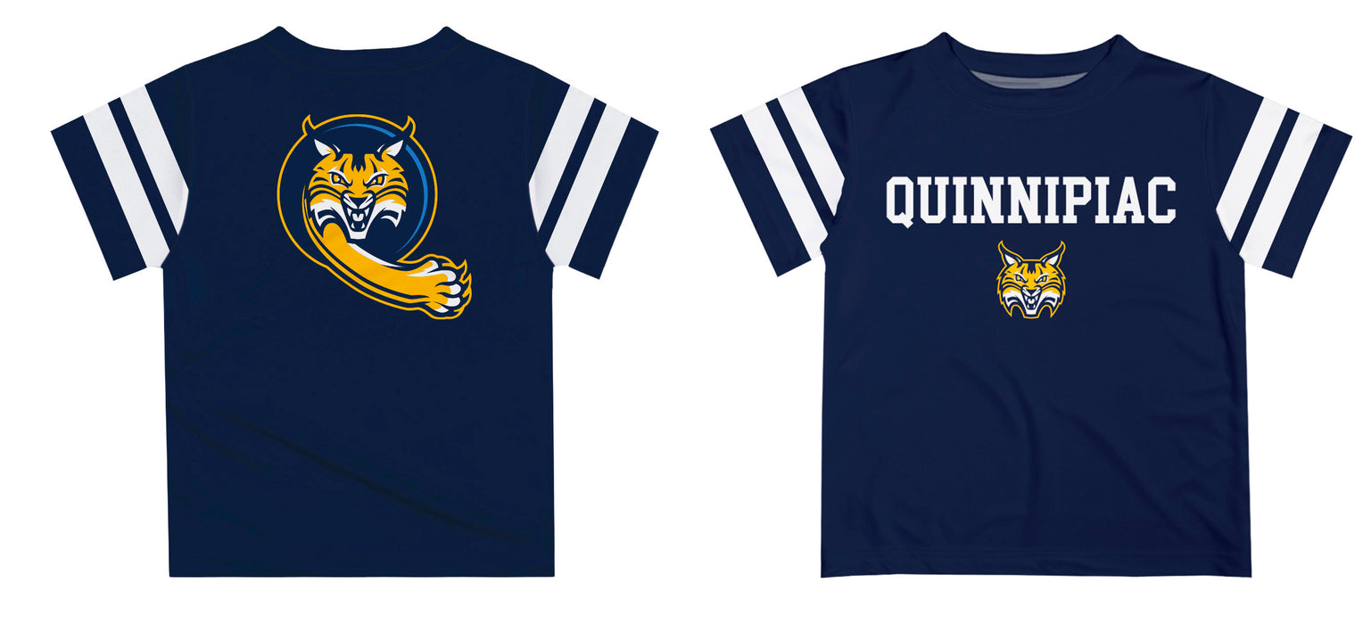 Quinnipiac Bobcats Vive La Fete Boys Game Day Navy Short Sleeve Tee with Stripes on Sleeves - Vive La Fête - Online Apparel Store