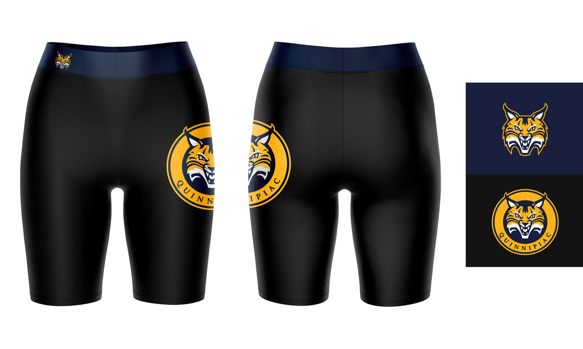 Quinnipiac Bobcats Vive La Fete Game Day Logo on Thigh and Waistband Black and Navy Women Bike Short 9 Inseam - Vive La Fête - Online Apparel Store