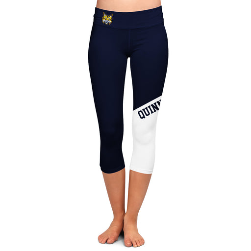 Quinnipiac Bobcats Vive La Fete Game Day Collegiate Leg Color Block Women Navy White Capri Leggings