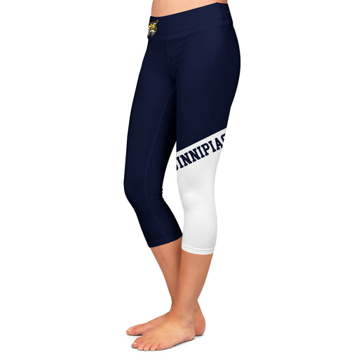 Quinnipiac Bobcats Vive La Fete Game Day Collegiate Leg Color Block Women Navy White Capri Leggings - Vive La Fête - Online Apparel Store