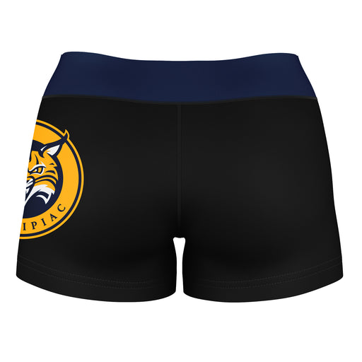 Quinnipiac Bobcats Vive La Fete Logo on Thigh & Waistband Black & Navy Women Yoga Booty Workout Shorts 3.75 Inseam - Vive La Fête - Online Apparel Store