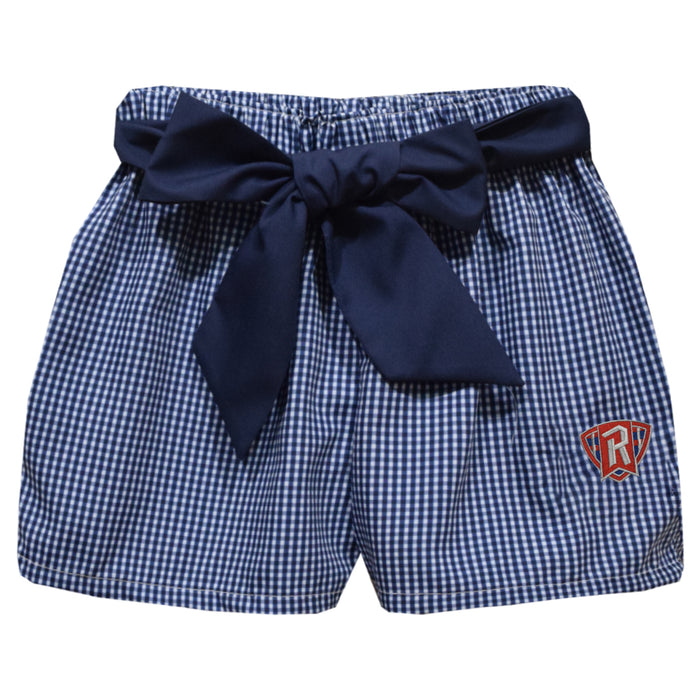 Radford University Highlanders Embroidered Navy Gingham Girls Short with Sash