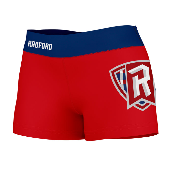 Radford Highlanders Vive La Fete Logo on Thigh & Waistband Red Blue Women Yoga Booty Workout Shorts 3.75 Inseam