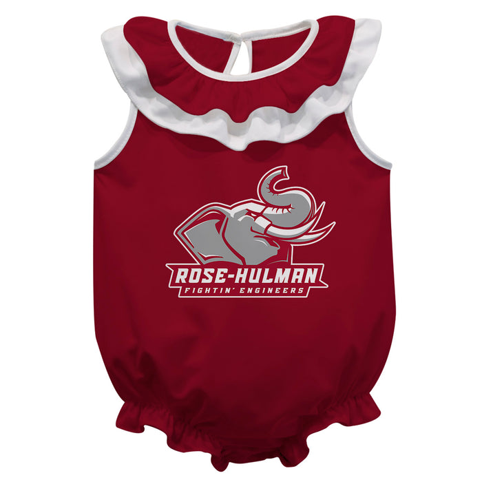 Rose Hulman Fightin' Engineers Maroon Sleeveless Ruffle Onesie Logo Bodysuit