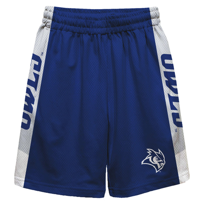 Rice Owls Vive La Fete Game Day Blue Stripes Boys Solid Gray Athletic Mesh Short