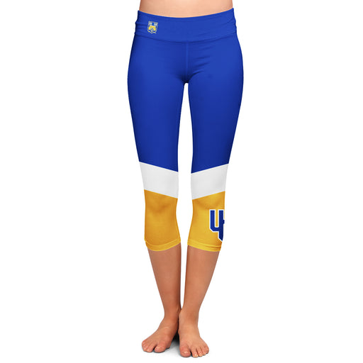 Riverside Highlanders UCR Vive La Fete Game Day Collegiate Ankle Color Block Women Blue Gold Capri Leggings