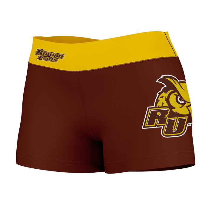 Rowan Profs Vive La Fete Logo on Thigh & Waistband Brown Gold Women Yoga Booty Workout Shorts 3.75 Inseam"