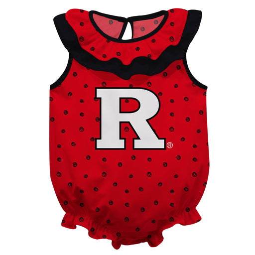 Rutgers State University Scarlet Knights Swirls Red Sleeveless Ruffle Onesie Logo Bodysuit