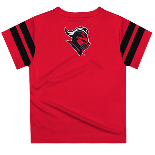 Rutgers State University Scarlet Knights Vive La Fete Boys Game Day Red Short Sleeve Tee with Stripes on Sleeves - Vive La Fête - Online Apparel Store