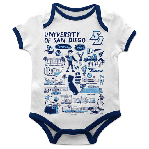 San Diego Toreros Hand Sketched Vive La Fete Impressions Artwork Infant White Short Sleeve Onesie Bodysuit