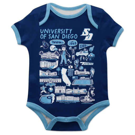 San Diego Toreros Hand Sketched Vive La Fete Impressions Artwork Infant Blue Short Sleeve Onesie Bodysuit