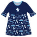 San Diego Toreros 3/4 Sleeve Solid Blue Repeat Print Hand Sketched Vive La Fete Impressions Artwork on Skirt